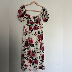 Chelsea28 White and Pink Floral Midi Dress